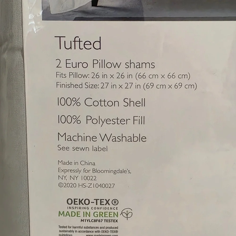 Sky Tufted Euro Pillow Shams Set of 2 Gray 100% Cotton 26x26 New